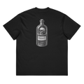 Back of a black heavyweight box tee with a bone poison bottle and skull print