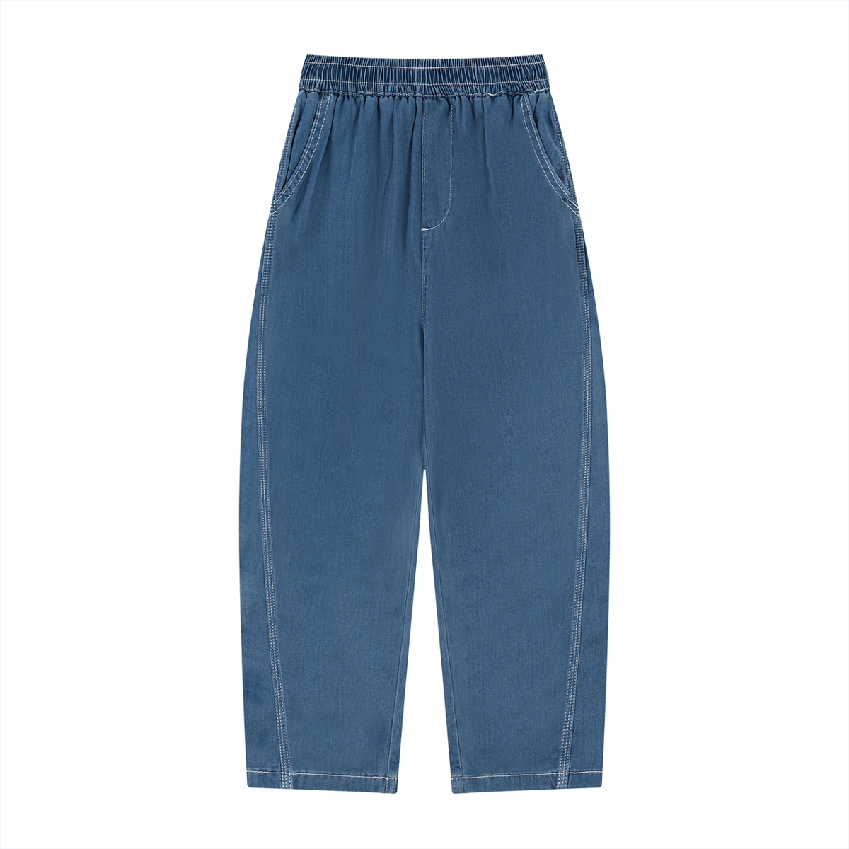 Front view of light blue kids vintage wash loose fit jeans